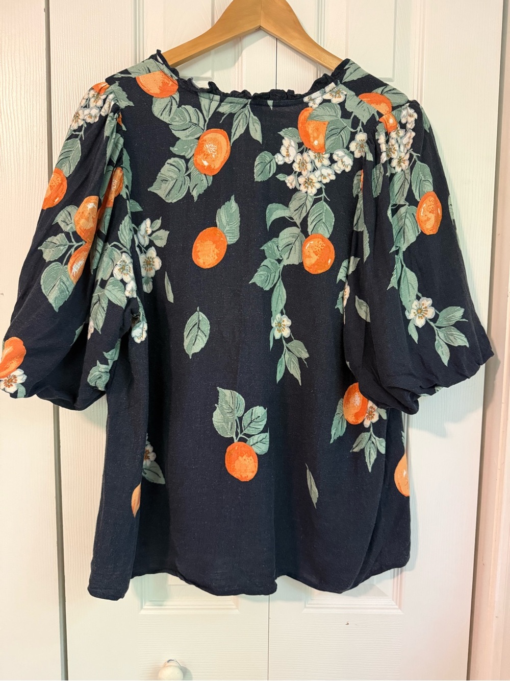 Ann Taylor Women's Linen Citrus Print V-Neck Blouse - Picture 2 of 5